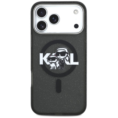 MagSafe Case for Apple iPhone 17 Pro Max, Karl Lagerfeld, IML Sketch Logo Glitter Karl & Choupette, Black