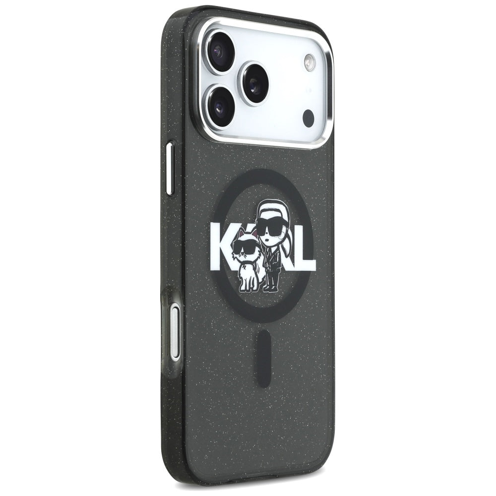 MagSafe Case for Apple iPhone 17 Pro Max, Karl Lagerfeld, IML Sketch Logo Glitter Karl & Choupette, Black