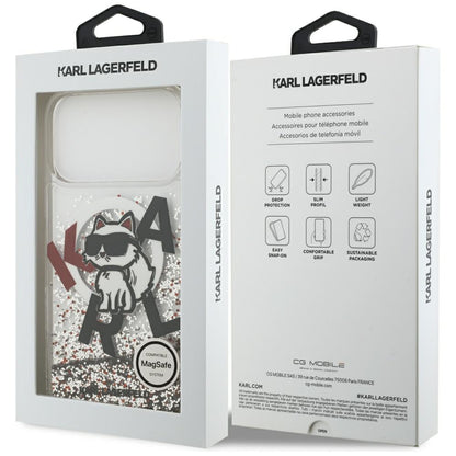 MagSafe Case for Apple iPhone 17 Pro Max, Karl Lagerfeld, Liquid Glitter Logo Choupette, Transparent