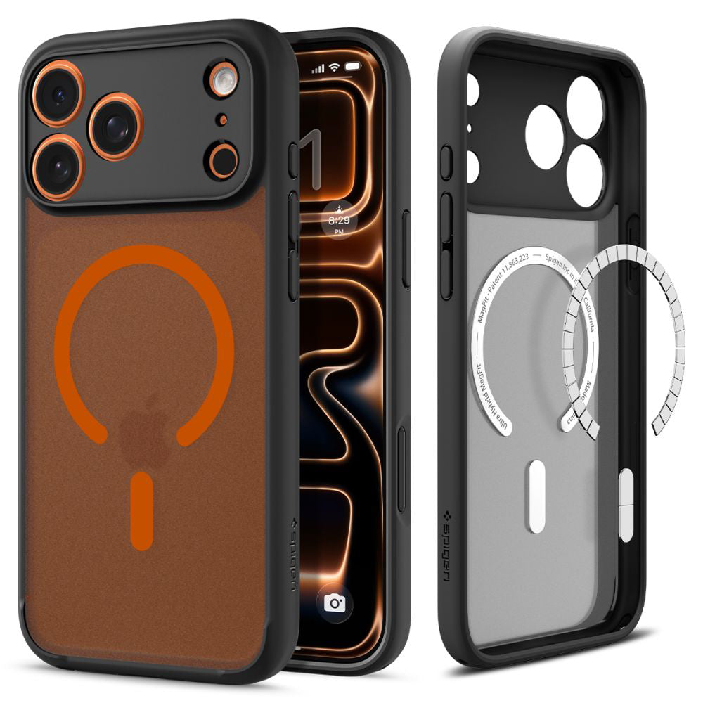 MagSafe Case for Apple iPhone 17 Pro Max, Spigen, Ultra Hybrid, Satin Black Orange ACS10482