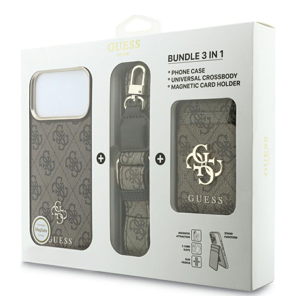 MagSafe Case for Apple iPhone 18 Pro / 17 Pro, Guess, 4G Cardslot & Big Strap, Brown