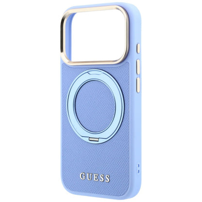 MagSafe Case for Apple iPhone 18 Pro / 17 Pro, Guess, Grained Ring Stand 360 Classic, Blue