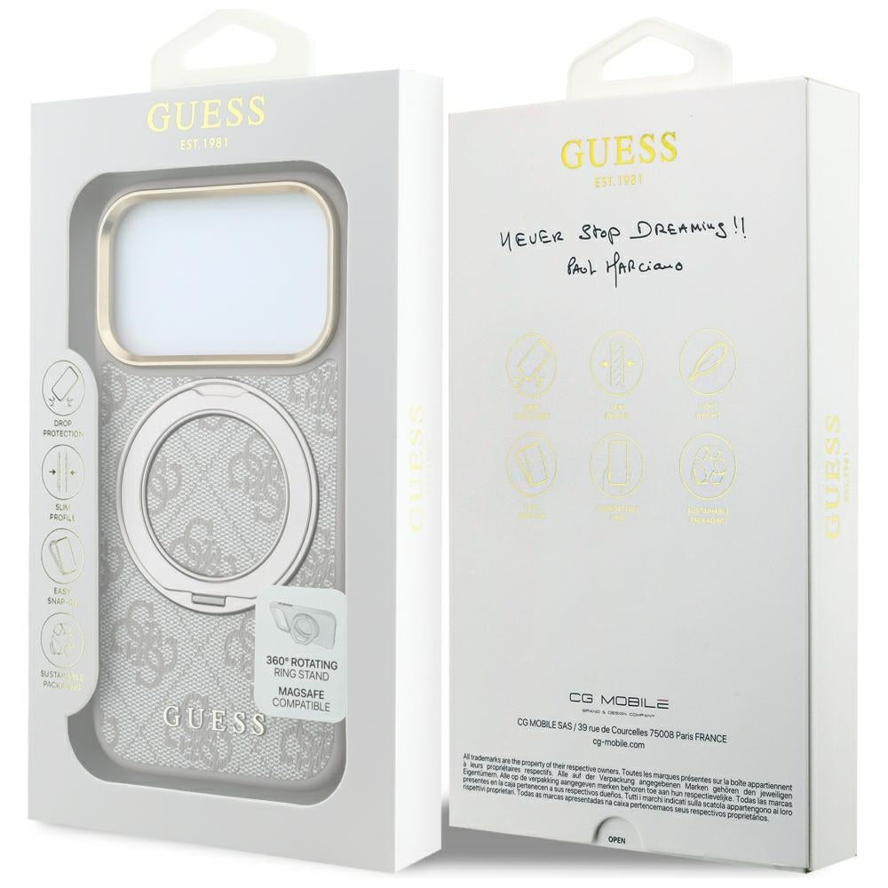 MagSafe Case for Apple iPhone 18 Pro / 17 Pro, Guess, Ring Stand 360 4G Classic Logo, Pink