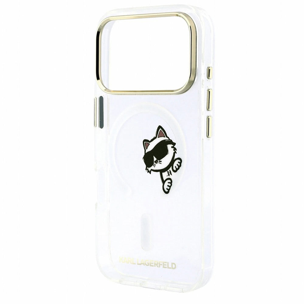 MagSafe Case for Apple iPhone 18 Pro / 17 Pro, Karl Lagerfeld, IML Peekaboo Print and Metal Frame, Transparent