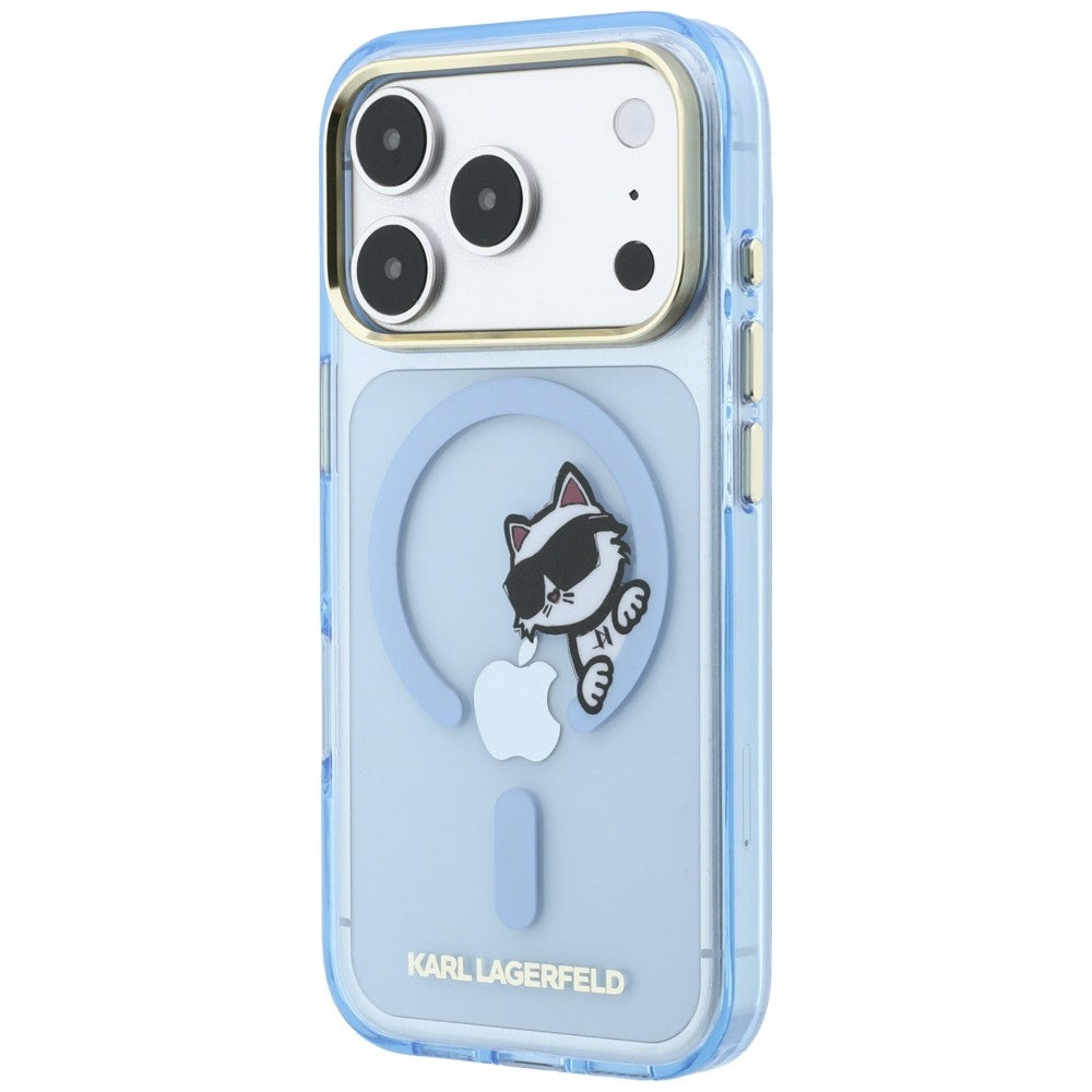 MagSafe Case for Apple iPhone 18 Pro / 17 Pro, Karl Lagerfeld, IML Peekaboo Print and Metal Frame, Blue