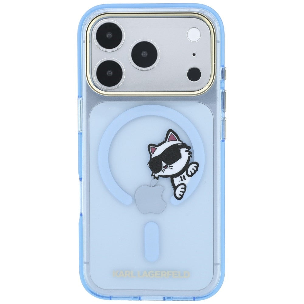 MagSafe Case for Apple iPhone 18 Pro / 17 Pro, Karl Lagerfeld, IML Peekaboo Print and Metal Frame, Blue