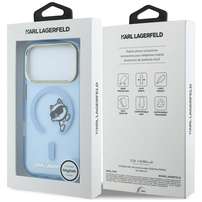MagSafe Case for Apple iPhone 18 Pro / 17 Pro, Karl Lagerfeld, IML Peekaboo Print and Metal Frame, Blue