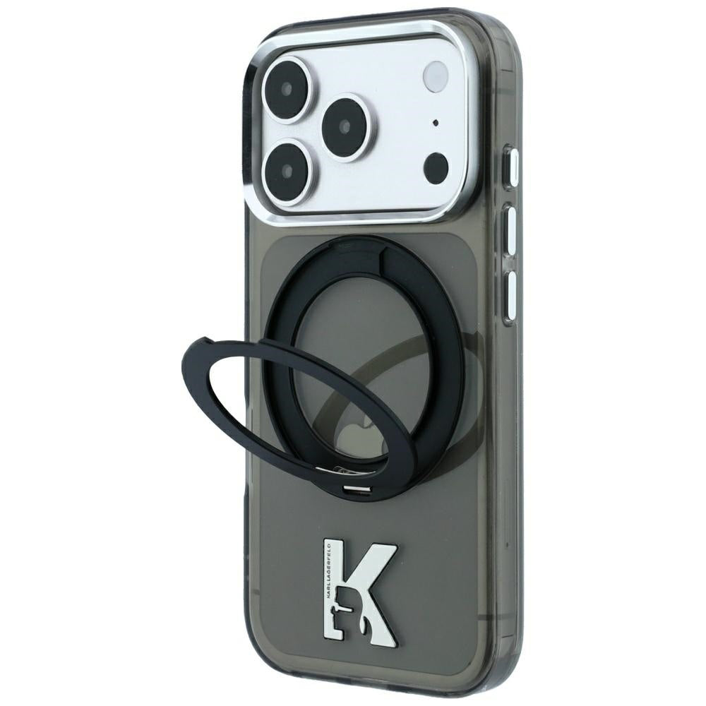 MagSafe Case for Apple iPhone 18 Pro / 17 Pro, Karl Lagerfeld, IML Ring Stand Kameo Metal, Black