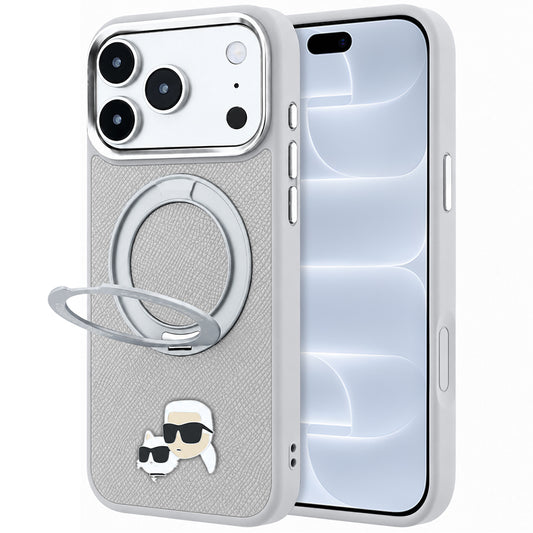 MagSafe Case for Apple iPhone 18 Pro / 17 Pro, Karl Lagerfeld, Ring Stand 360 Karl & Choupette Pin, Gray