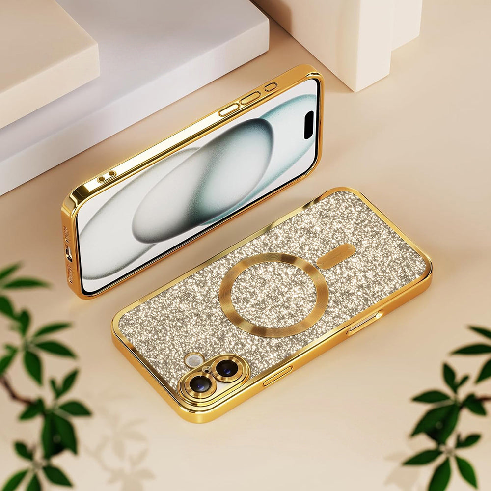 MagSafe Case for Apple iPhone 18 Pro / 17 Pro, Techsuit, Luxury Glitter, Rose Gold