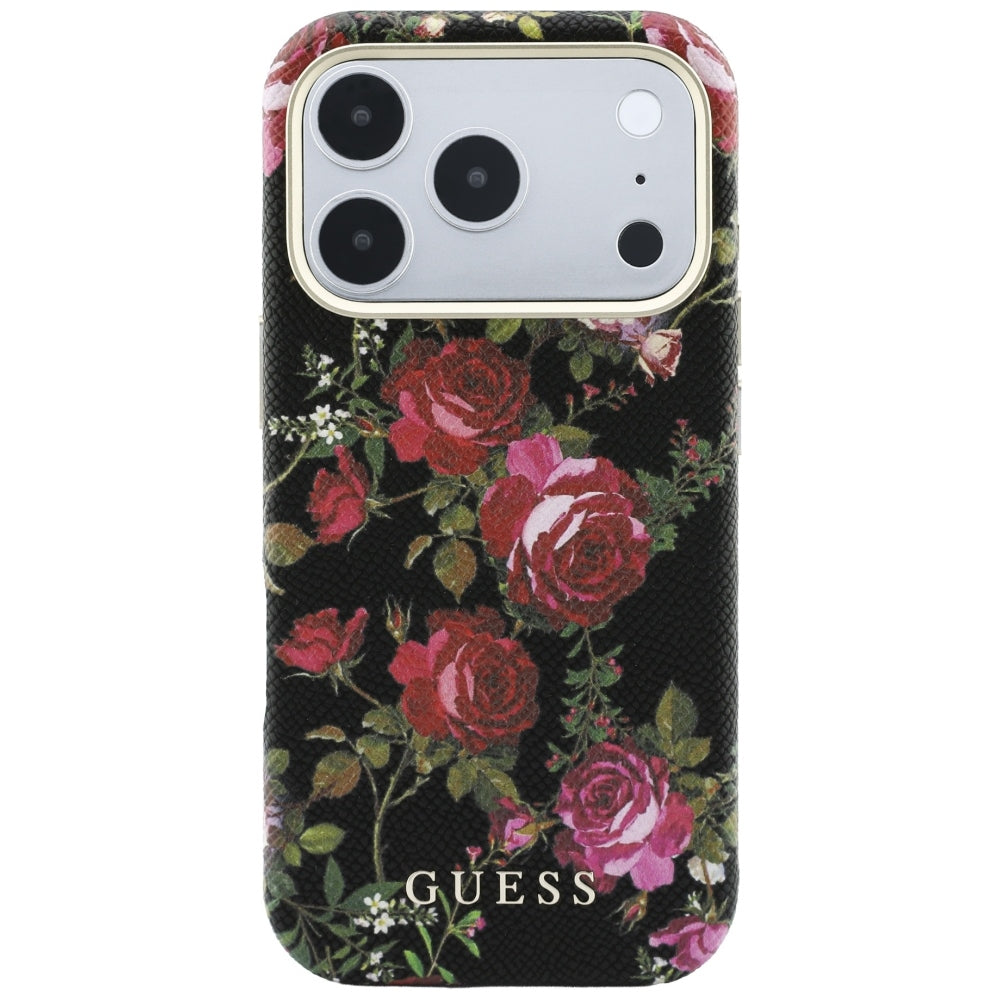 MagSafe Case for Apple iPhone 18 Pro Max / 17 Pro Max, Guess, Blossom Roses Print, Black