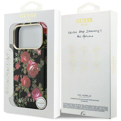 MagSafe Case for Apple iPhone 18 Pro Max / 17 Pro Max, Guess, Blossom Roses Print, Black