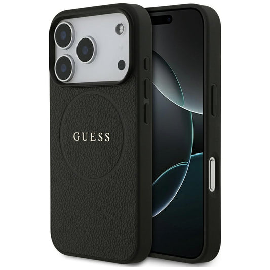 MagSafe Case for Apple iPhone 18 Pro Max / 17 Pro Max, Guess, Grained Gold Ring, Black