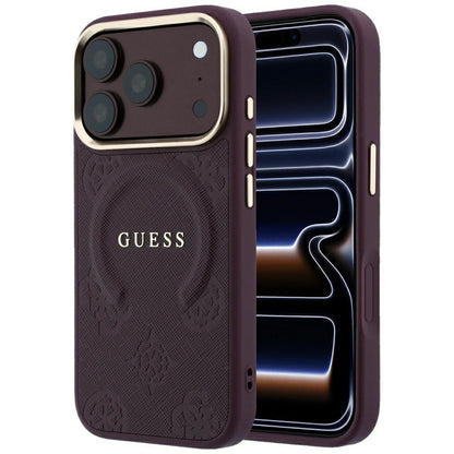 MagSafe Case for Apple iPhone 18 Pro Max / 17 Pro Max, Guess, Saffiano Peony Ring, Burgundy