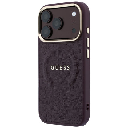 MagSafe Case for Apple iPhone 18 Pro Max / 17 Pro Max, Guess, Saffiano Peony Ring, Burgundy