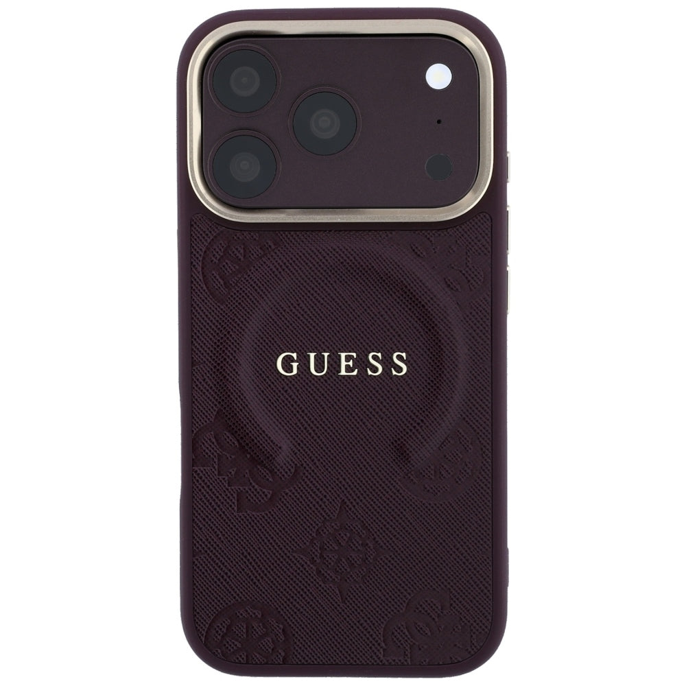 MagSafe Case for Apple iPhone 18 Pro Max / 17 Pro Max, Guess, Saffiano Peony Ring, Burgundy
