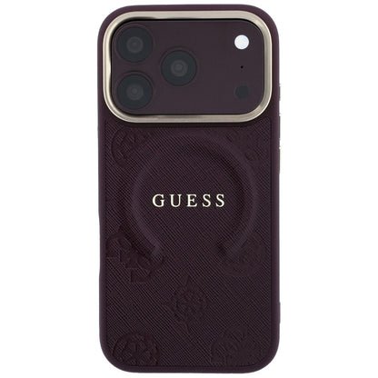 MagSafe Case for Apple iPhone 18 Pro Max / 17 Pro Max, Guess, Saffiano Peony Ring, Burgundy