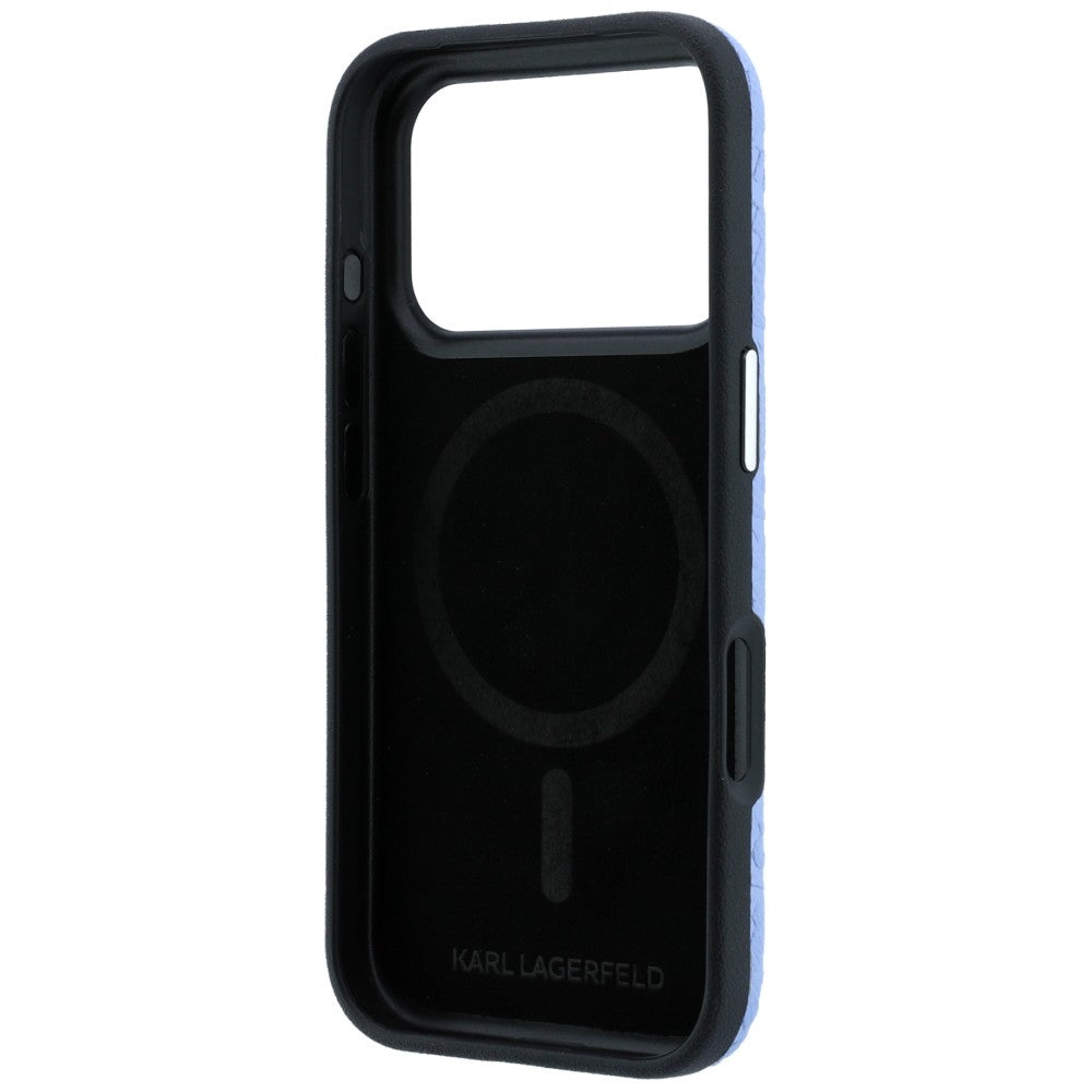 MagSafe Case for Apple iPhone 18 Pro Max / 17 Pro Max, Karl Lagerfeld, Grained Metal Logo, Blue