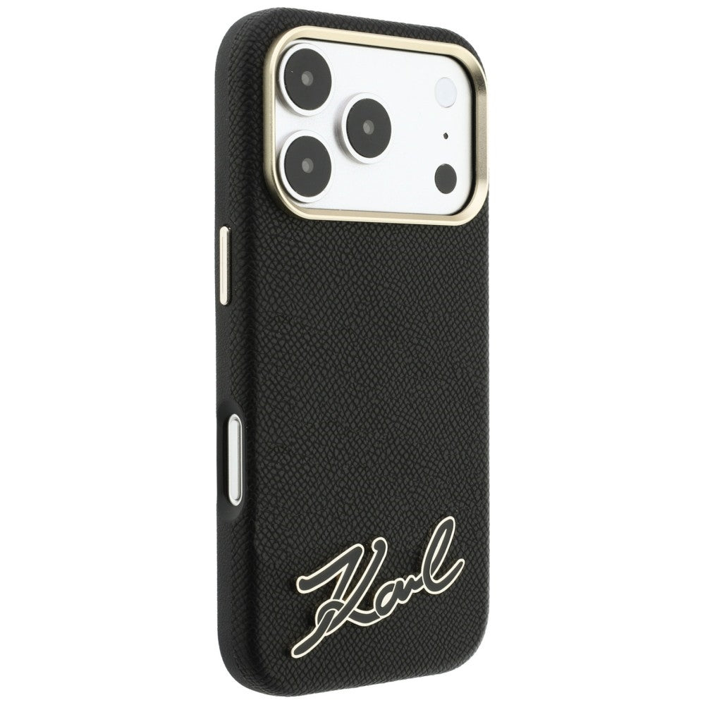 MagSafe Case for Apple iPhone 18 Pro Max / 17 Pro Max, Karl Lagerfeld, Grained Resin Sign Logo, Black