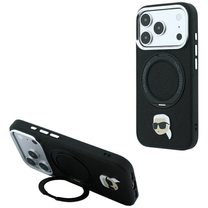 MagSafe Case for Apple iPhone 18 Pro Max / 17 Pro Max, Karl Lagerfeld, Ring Stand 360 Karl Pin, Black