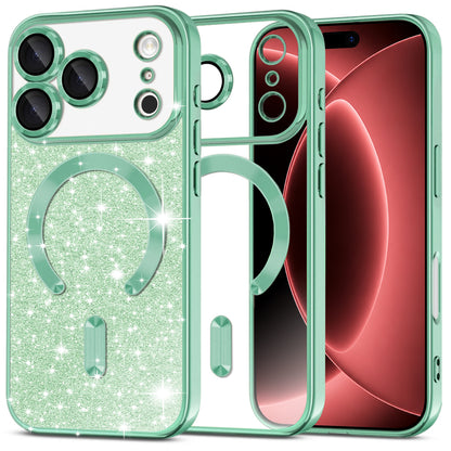 MagSafe Case for Apple iPhone 18 Pro Max / 17 Pro Max, Techsuit, Luxury Glitter, Light Green