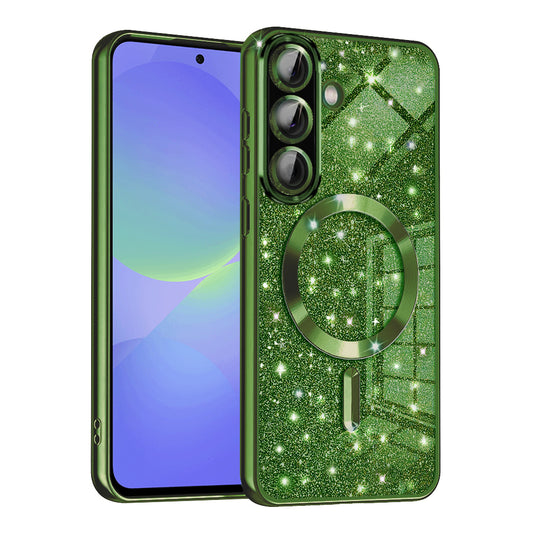 MagSafe Case for Samsung Galaxy A56 A566 / A36 A366, Techsuit, Luxury Glitter, Dark Green