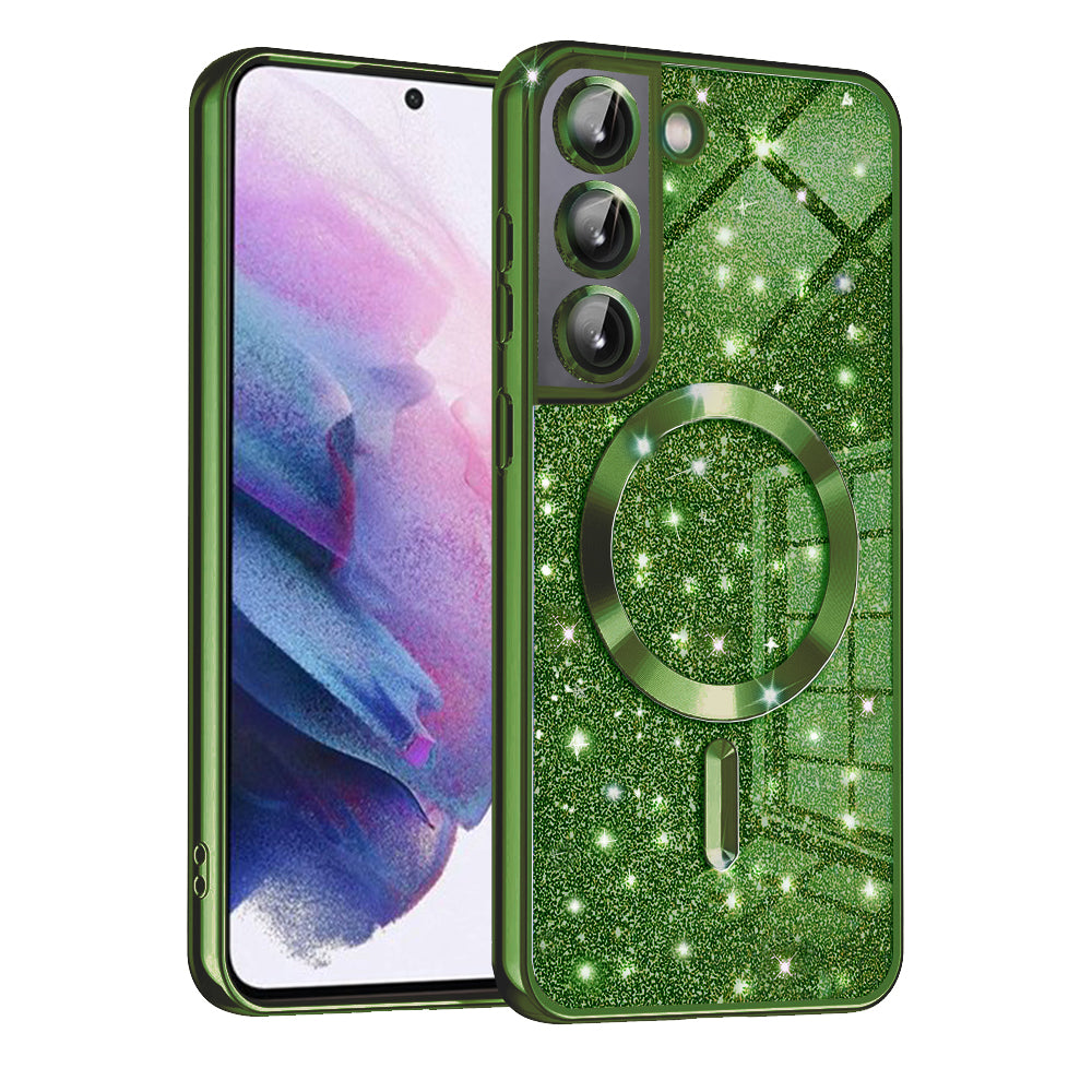 MagSafe Case for Samsung Galaxy S21 FE 5G G990, Techsuit, Luxury Glitter, Dark Green
