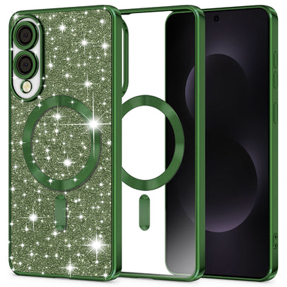 MagSafe Case for Samsung Galaxy S25 Edge S937, Techsuit, Luxury Glitter, Dark Green