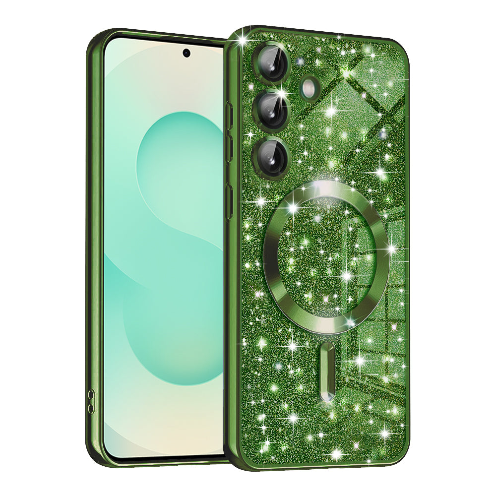 MagSafe Case for Samsung Galaxy S25+ S936, Techsuit, Luxury Glitter, Dark Green
