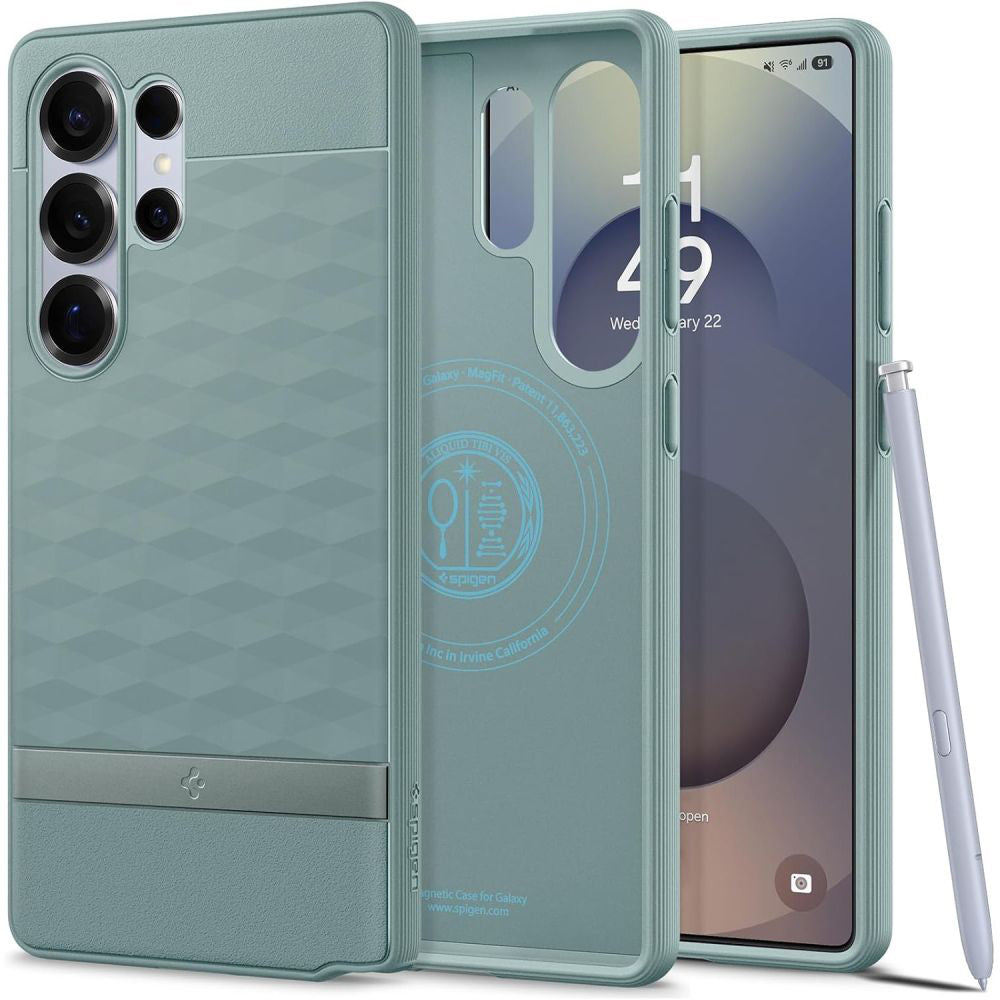 MagSafe Case for Samsung Galaxy S25 Ultra S938, Spigen, Caseology Parallax, Green ACS09053