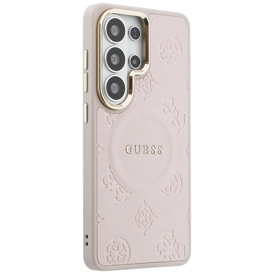 MagSafe Case for Samsung Galaxy S26 Ultra S948, Guess, Saffiano Peony Embossed Ring, Pink