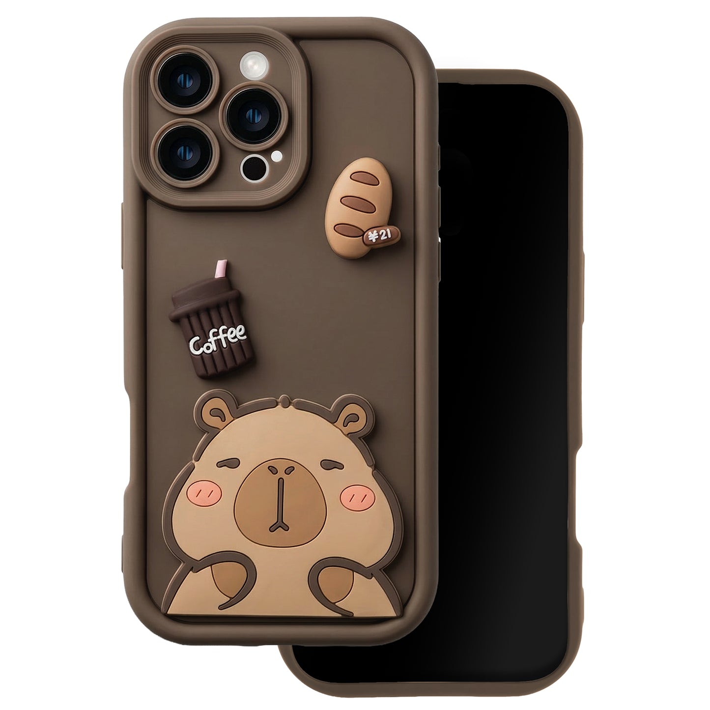 Case for Apple iPhone 16 Pro, OEM, Ultra Trendy 3D Capybara, Brown