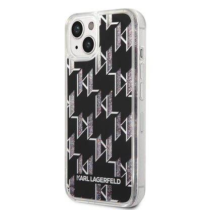 Case for Apple iPhone 14, Karl Lagerfeld, Liquid Glitter Monogram, Black
