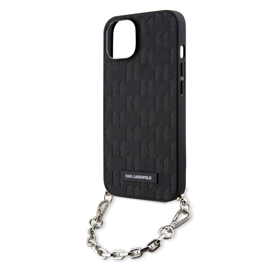 Case for Apple iPhone 14, Karl Lagerfeld, Saffiano Monogram Chain, Black