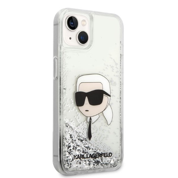 Case for Apple iPhone 14 Plus, Karl Lagerfeld, Glitter Karl's Head, Silver