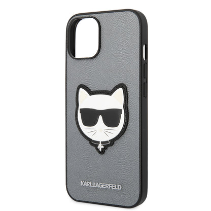 Case for Apple iPhone 14 Plus, Karl Lagerfeld, Saffiano Choupette's Head, Silver