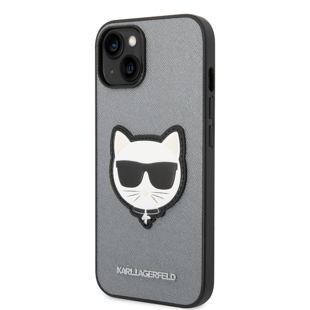 Case for Apple iPhone 14 Plus, Karl Lagerfeld, Saffiano Choupette's Head, Silver