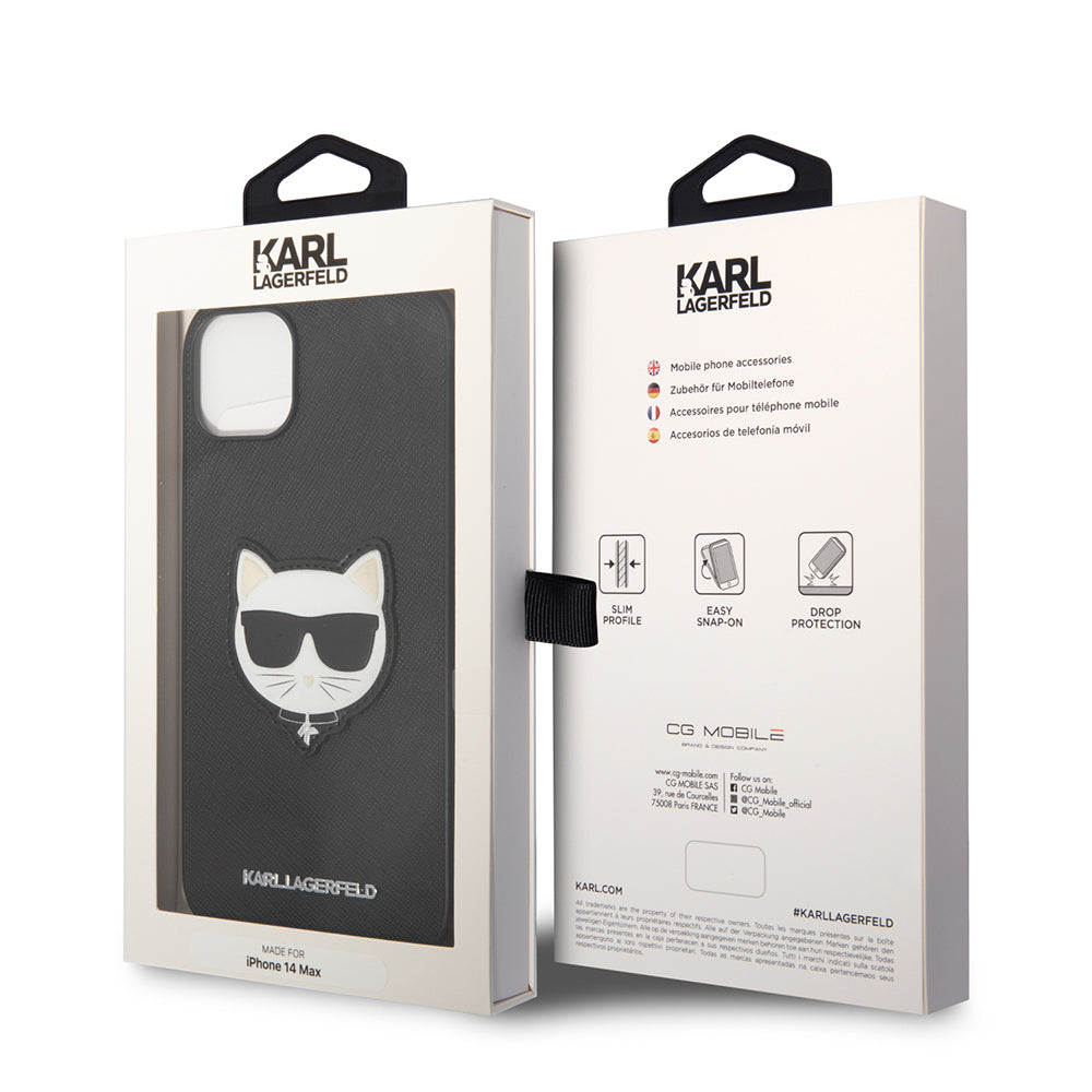 Case for Apple iPhone 14 Plus, Karl Lagerfeld, Saffiano Choupette's Head, Black