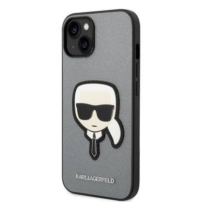 Case for Apple iPhone 14 Plus, Karl Lagerfeld, Saffiano Karl's Head, Silver