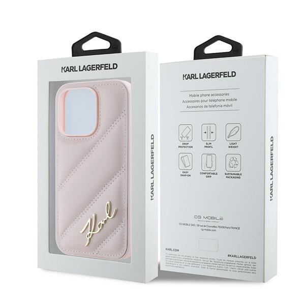 Case for Apple iPhone 14 Pro, Karl Lagerfeld, Diagonal Quilted Script, Pink
