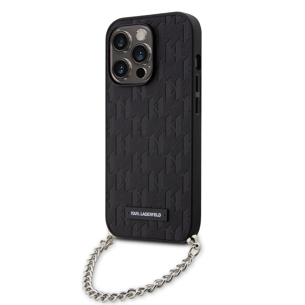 Case for Apple iPhone 14 Pro, Karl Lagerfeld, Saffiano Monogram Chain, Black
