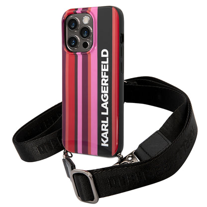 Case for Apple iPhone 14 Pro Max, Karl Lagerfeld, Color Stripes with Strap, Pink