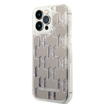 Case for Apple iPhone 14 Pro Max, Karl Lagerfeld, Liquid Glitter Monogram, Silver