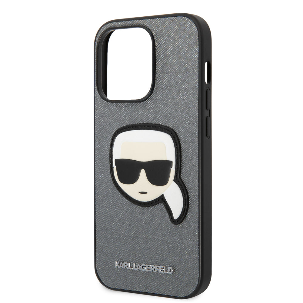 Case for Apple iPhone 14 Pro Max, Karl Lagerfeld, Saffiano Karl's Head, Silver
