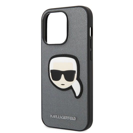 Case for Apple iPhone 14 Pro Max, Karl Lagerfeld, Saffiano Karl's Head, Silver
