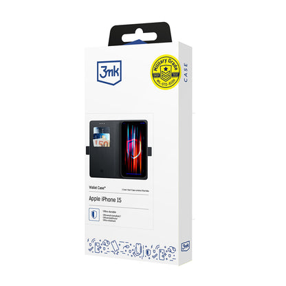 Case for Apple iPhone 15, 3MK, Wallet, Black