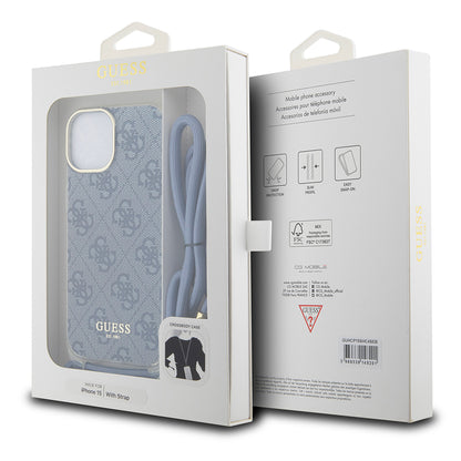 Case for Apple iPhone 15, Guess, Crossbody Cord 4G Print, Blue