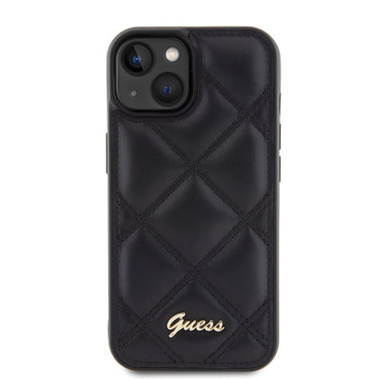 Case for Apple iPhone 15, Guess, Quilted Metal Logo, Black