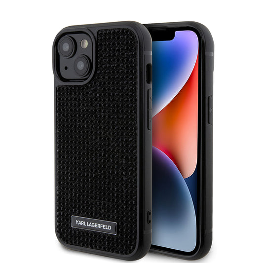 Case for Apple iPhone 15, Karl Lagerfeld, Rhinestone Metal Plate, Black