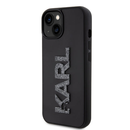 Case for Apple iPhone 15 Plus, Karl Lagerfeld, 3D Rubber Glitter Logo, Black